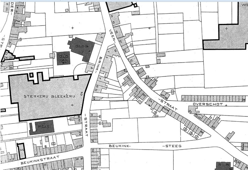 Brinkstraat 1-37 en 2-24 Veenstraat Beukinksteeg Beukinkstraat  Kalanderstraat Kadaster 1912 N 16.jpg