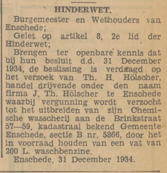 Brinkstraat 57-59 Th.H. Hölscher chemische wasserij krantenbeicht Tubantia 3-1-1935.jpg