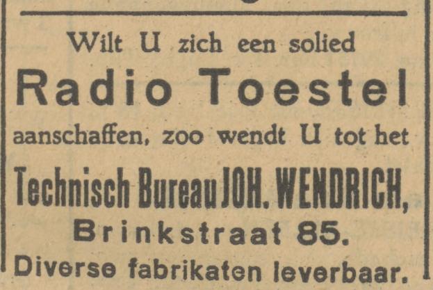 Brinkstraat 85 Joh. Wendrich advertentie Tubantia 12-4-1929.jpg