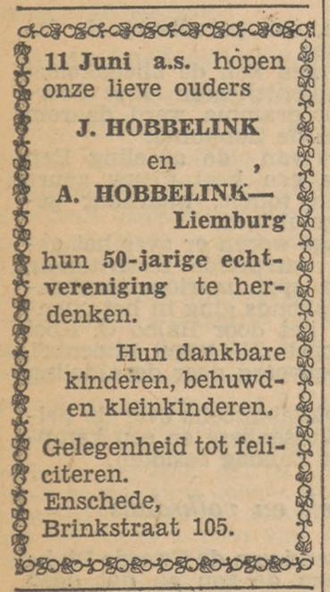 Brinkstraat 105 J. Hobbelink advertentie Tubantia 8-6-1954.jpg