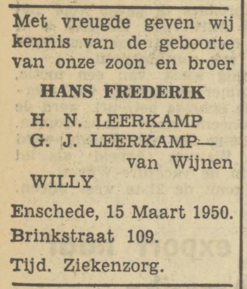 Brinkstraat 109 H.N. Leerkamp advertentie Tubantia 16-3-1950.jpg