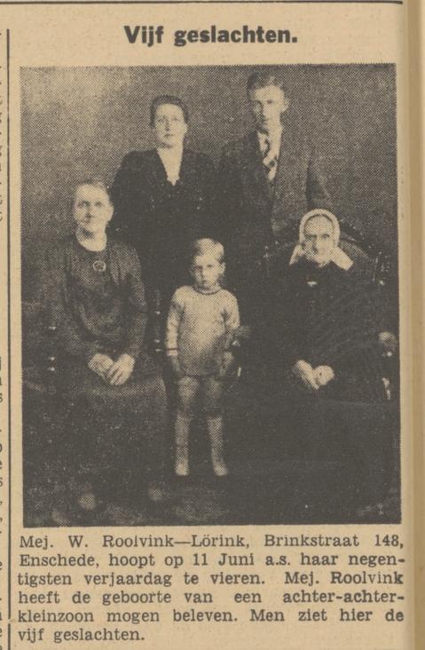 Brinkstraat 148 Mej. W. Roolvink-Lörink krantenbericht Tubantia 10-6-1940.jpg