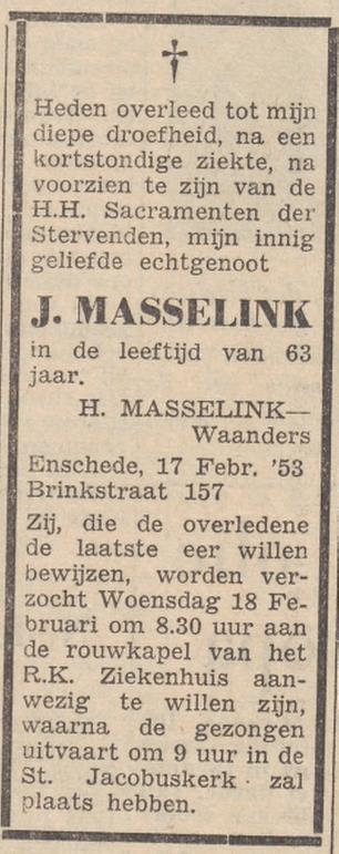Brinkstraat 157 J. Masselink overlijdensadvertentie Twentsche Courant 17-2-1953.jpg
