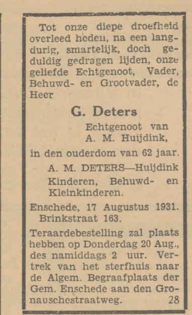 Brinkstraat 163 A.M. Deters-Huijdink avertentie Tubantia 18-8-1931.jpg