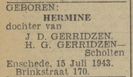 Brinkstraat 170 J.D. Gerridzen advertentie Twentsch nieuwsblad 16-7-1943.jpg