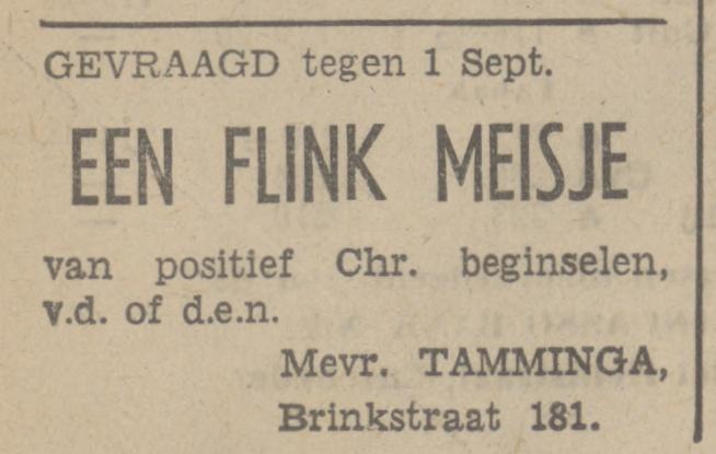 Brinkstraat 181 Mevr. Tamminga advertentie Tubantia 4-9-1941.jpg