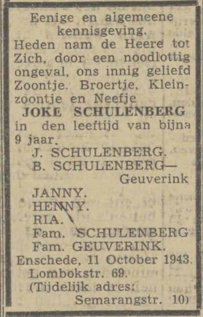 Lombokstraat 69 Joke Schulenberg overledenadvertentie Twentsch nieuwsblas 13-10-1943.jpg