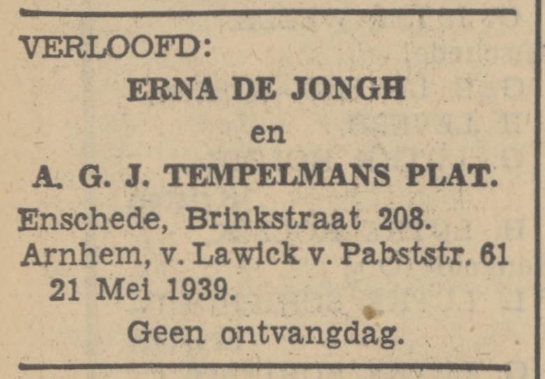 Brinkstraat 208 Erna de Jongh advertentie Tubantia 16-5-1939.jpg