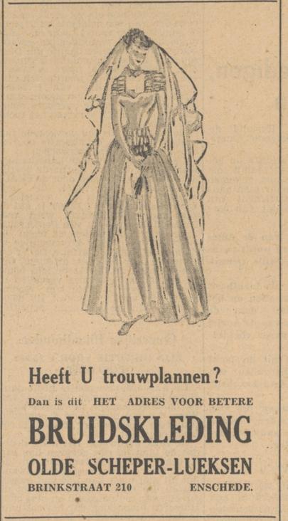Brinkstraat 210 Bruidskleding Olde Scheper-Lueksen advertentie Tubantia 11-2-1949.jpg