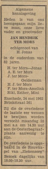 Brinkstraat 261 J.H. ter Mors overlijdensadvertentie Tubantia 25-5-1962.jpg