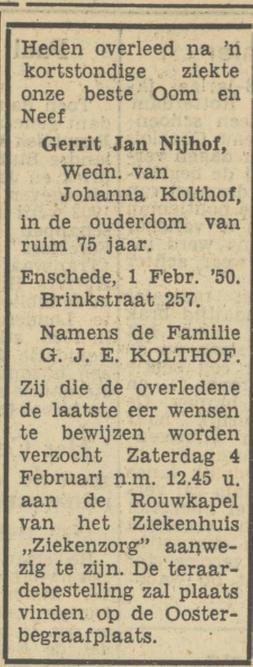 Brinkstraat 257 G.J. Nijhof overlijdensadvertentie 2-2-1950.jpg