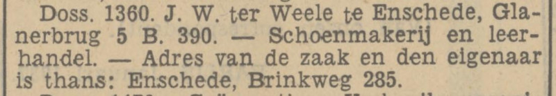 Brinkstraat 285 J.W. ter Weele schoenmakerij krantenbericht Tubantia 28-1-1937.jpg