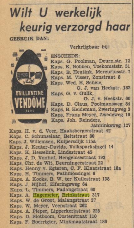 Brinkstraat 315-317 kapsalon A. Hagemeier advertntie3 Tubantia 13-4-1957.jpg