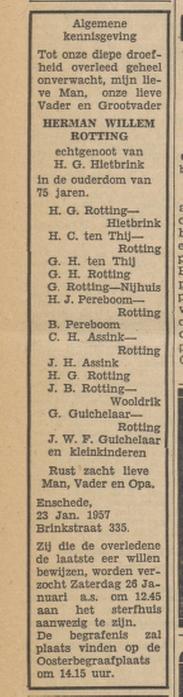 Brinkstraat 335 H.W. Rotting overlijdensadvertentie Tubantia 23-1-1957.jpg