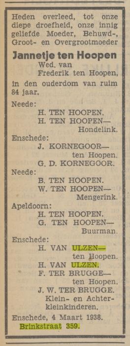 Brinkstraat 359 H. van Ulzen advertentie Tubantia 5-3-1938.jpg