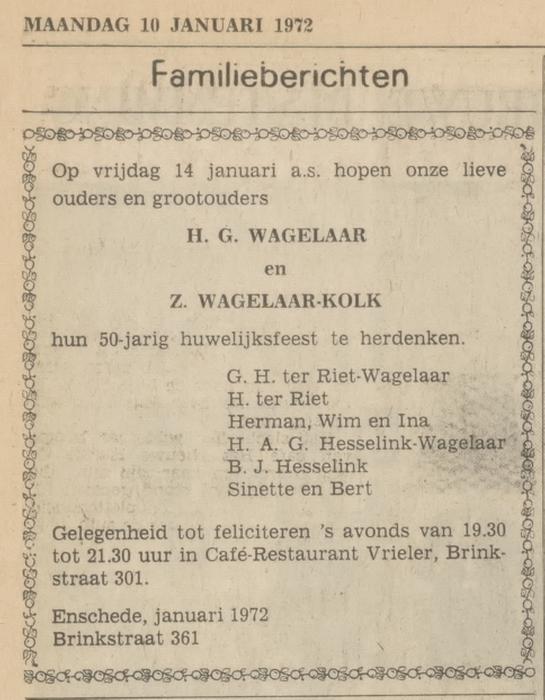 Brinkstraat 361 H.G. Wagelaar advertentie Tubantia 10-1-1972.jpg