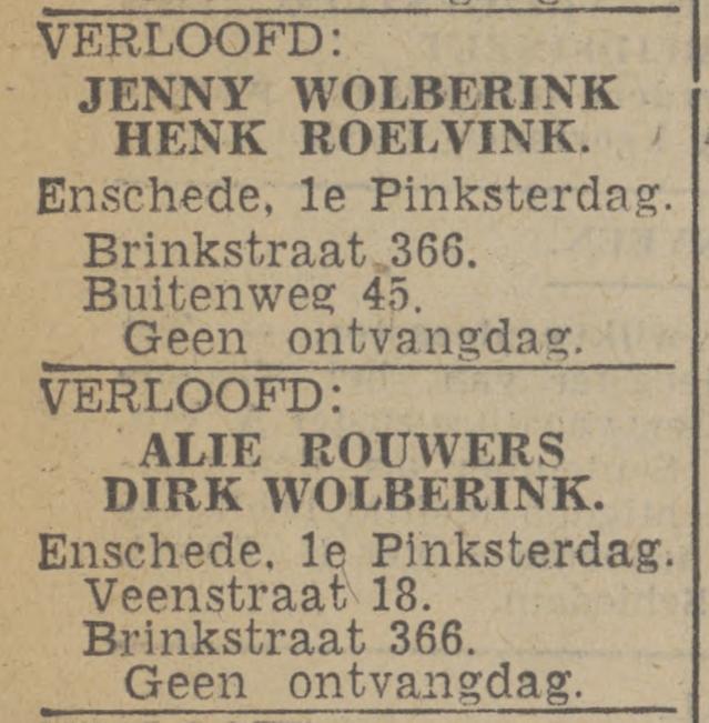 Brinkstraat 366 Jenny Wolberink Dirk Wolberink advertentie Tubantia 9-6-1943.jpg