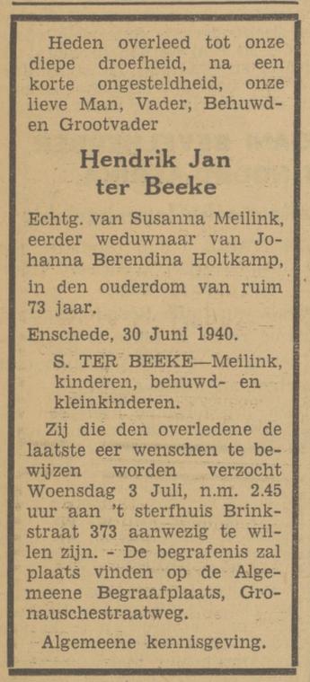 Brinkstraat 373 H.J. ter Beeke overlijdensadvertentie Tubantia 1-7-1940.jpg