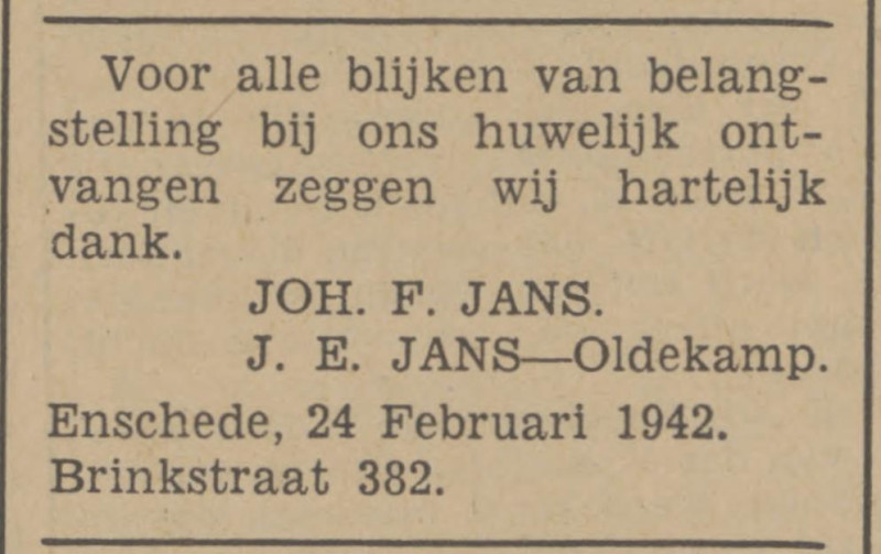 Brinkstraat 382 J.E. Oldekamp advertentie Tubantia 24-2-1942.jpg