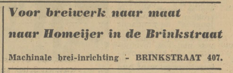 Brinkstraat 407 Brei-inrichting Homeijer advertentie Tubantia 6-2-1951.jpg