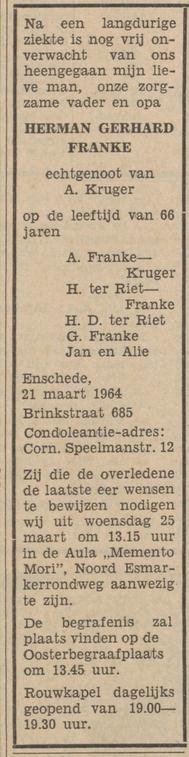Brinkstraat 685 H.G. Franke overlijdensadvertentie Tubantia 25-3-1964.jpg