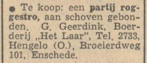 Broeierdweg 101 Boerderij Het Laar G. Geerdink advertentie Tubantia 5-4-1951.jpg