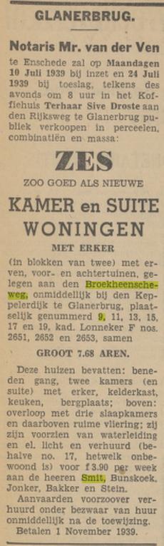 Broekheenseweg 9-11 Smit, Bunskoek advertentie Tubantia 9-7-1939.jpg