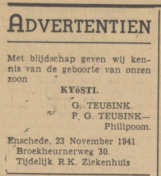 Broekheurnerweg 30 G. Teusink advertentie Tubantia 24-11-1941.jpg
