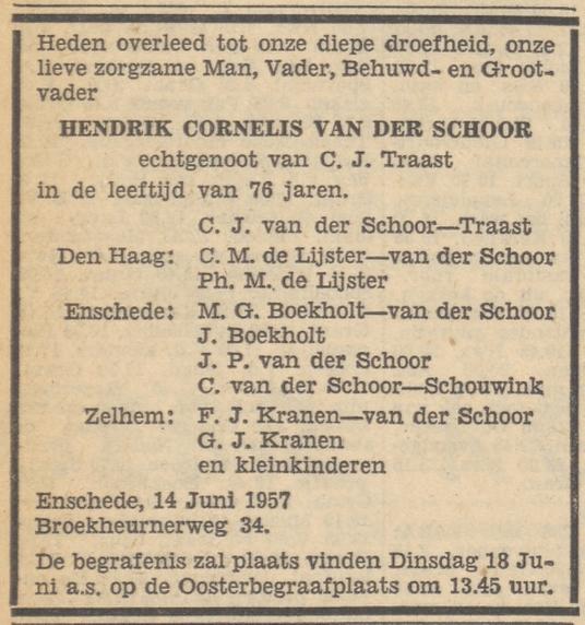 Broekheurnerweg 157 H.C. van der Schoor overlijdensadvertentie Tubantie 15-6-1957.jpg