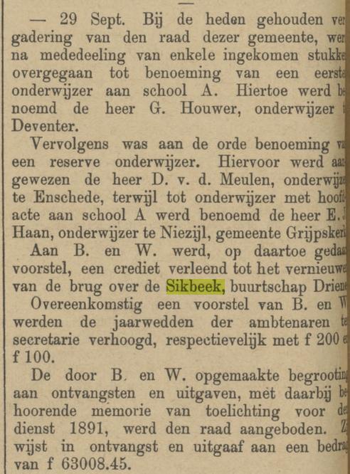 Sikbeek buurtschap Driene krantenbericht Tubantia 1-10-1890.jpg