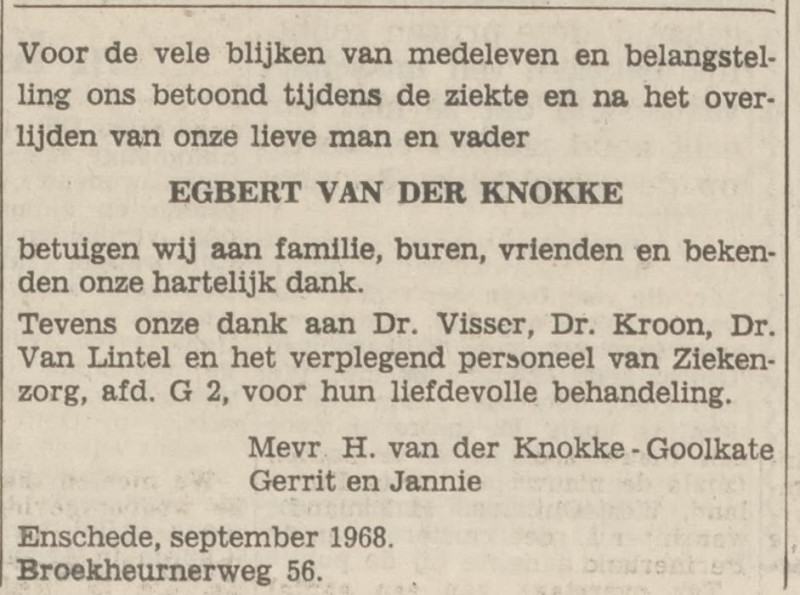 Broekheurnerweg 56 Egbert van der Knokke advertentie Tubantia 1-10-1968.jpg