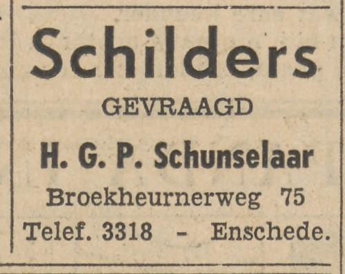 Broekheurnerweg 75 H.G.P. Schunselaar advertentie Tubantia 28-4-1958.jpg