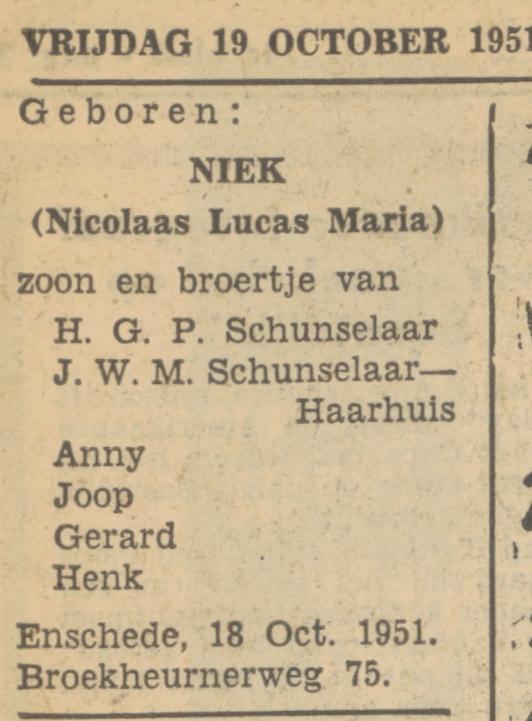 Broekheurnerweg 75 H.G.P. Schunselaar advertentie Tubantia 19-10-1951.jpg
