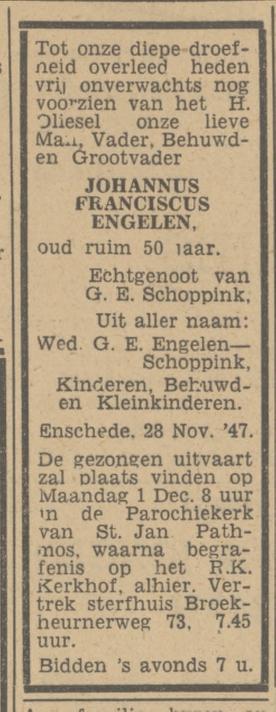 Broekheurnerweg 73 J.F. Engelen overlijdensadvertentie Tubantia 29-11-1947.jpg