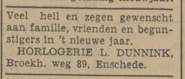 Broekheurnerweg 89 horlogerie L. Dunnink advertentie Tubantia 4-10-1960.jpg