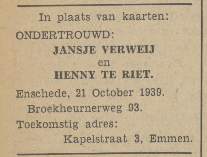 Broekheurnerweg 93 Jansje Verweij advertentie Tubantia 21-10-1939.jpg