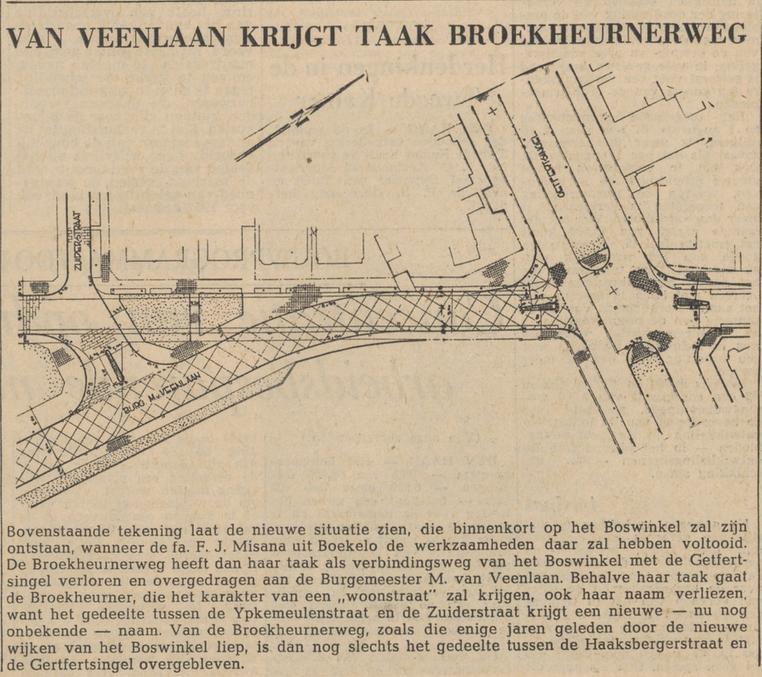 Broekheurnerweg wordt Burgemeester van Veenlaan vanaf Getfertsingel krantenbericht Tubantia 18-9-1961.jpg