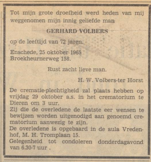 Broekheurnerweg 158 Gerhard Volbers overlijdensadvertentie Tubantia 26-10-1965.jpg