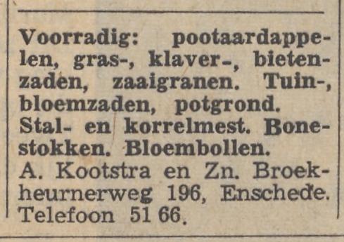 Broekheurnerweg 196 A. Kootstra en Zn advertentie Tubantia 2-3-1965.jpg