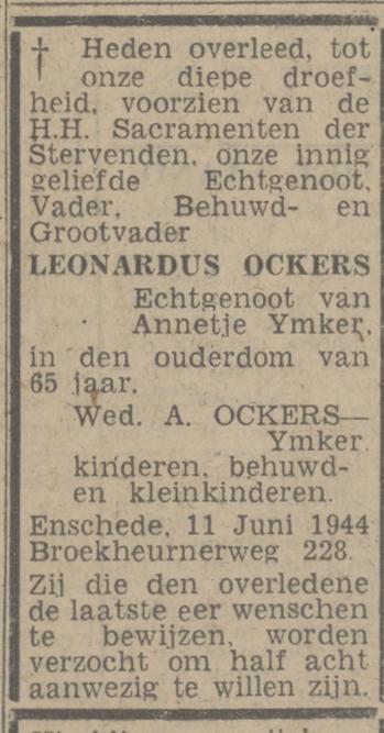 Broekheurnerweg 228 L. Ockers overlijdensadvertentie Twentsch nieuwsblad 13-6-1944.jpg