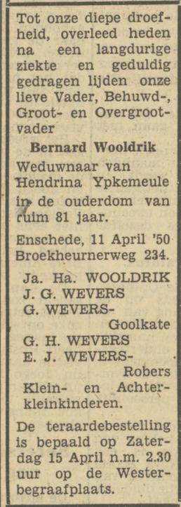 Broekheurnerweg 234 Bernard Wooldrik overlijdensadvertentie Tubantia 12-4-1950.jpg