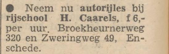 Broekheurnerweg 320 autorijschool H. Caarels advertentie Tubantia 2-10-1958.jpg