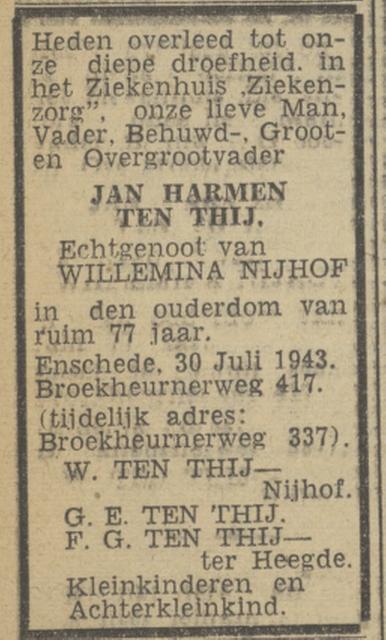 Broekheurnerweg 337 G.E. ten Thij advertentie Twentsch nieuwsblad 2-8-1943.jpg