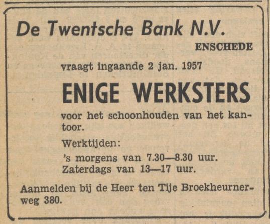 Broekheurnerweg 380 ten Tije advertentie Tubantia 7-12-1956.jpg