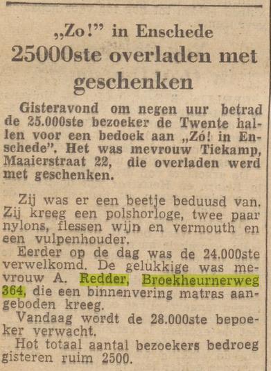 Broekheurnerweg 364 A. Redder krantenbericht Twentschge Courant 4-9-1953.jpg