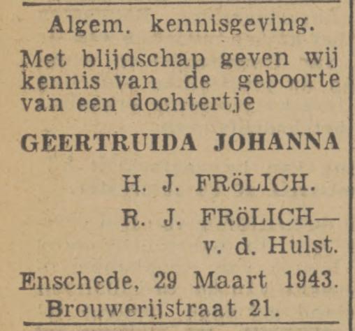 Brouwerijstraat 21 H.J. Frölich advertentie Twentsch nieuwsblad 29-3-1943.jpg