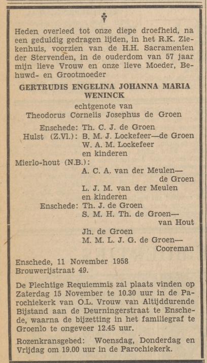 Brouwerijstraat 49 Th.C.J. de Groen advertentie Tubantia 12-11-1958.jpg