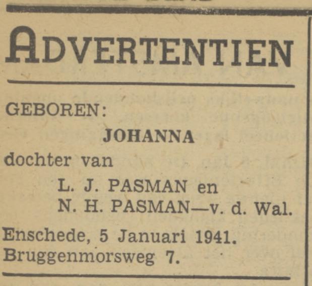 Bruggenmorsweg 7 L.J. Pasman advertentie Tubantia 7-1-1941.jpg