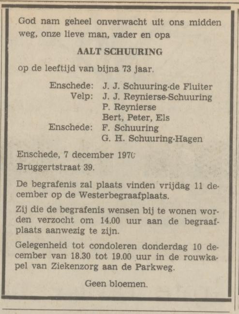 Bruggertstraat 39 Aalt Schuuring overlijdensadvertentie Tubantia 9-12-1940.jpg