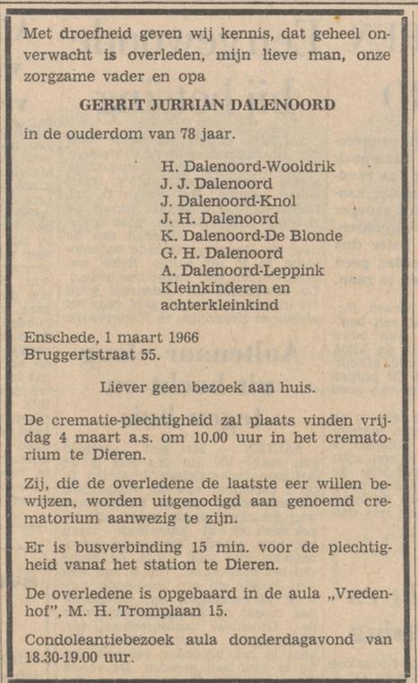 Bruggertstraat 55 G.J. Dalenoord overlijdensadvertentie Tubantia 2-3-1966.jpg